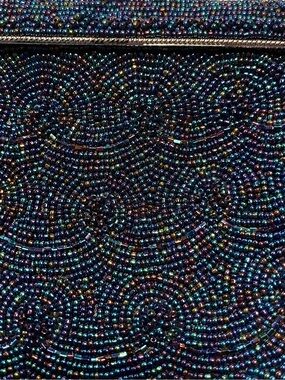 Beaded Navy Evening Clutch with Chain Strap